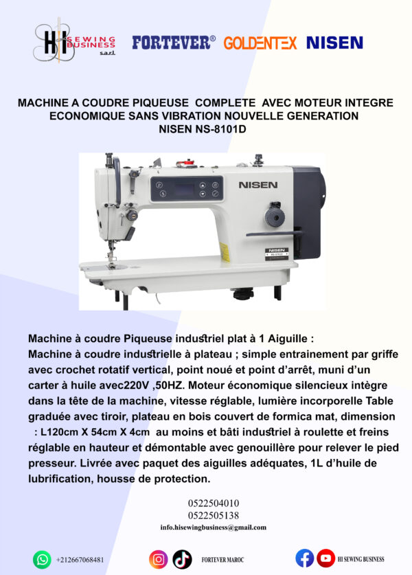 Machine à coudre piqueuse moteur intégré N8101D