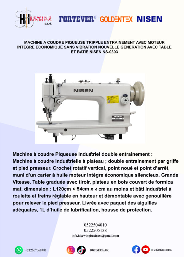 Machine à coudre piqueuse double entrainement N 0303CX